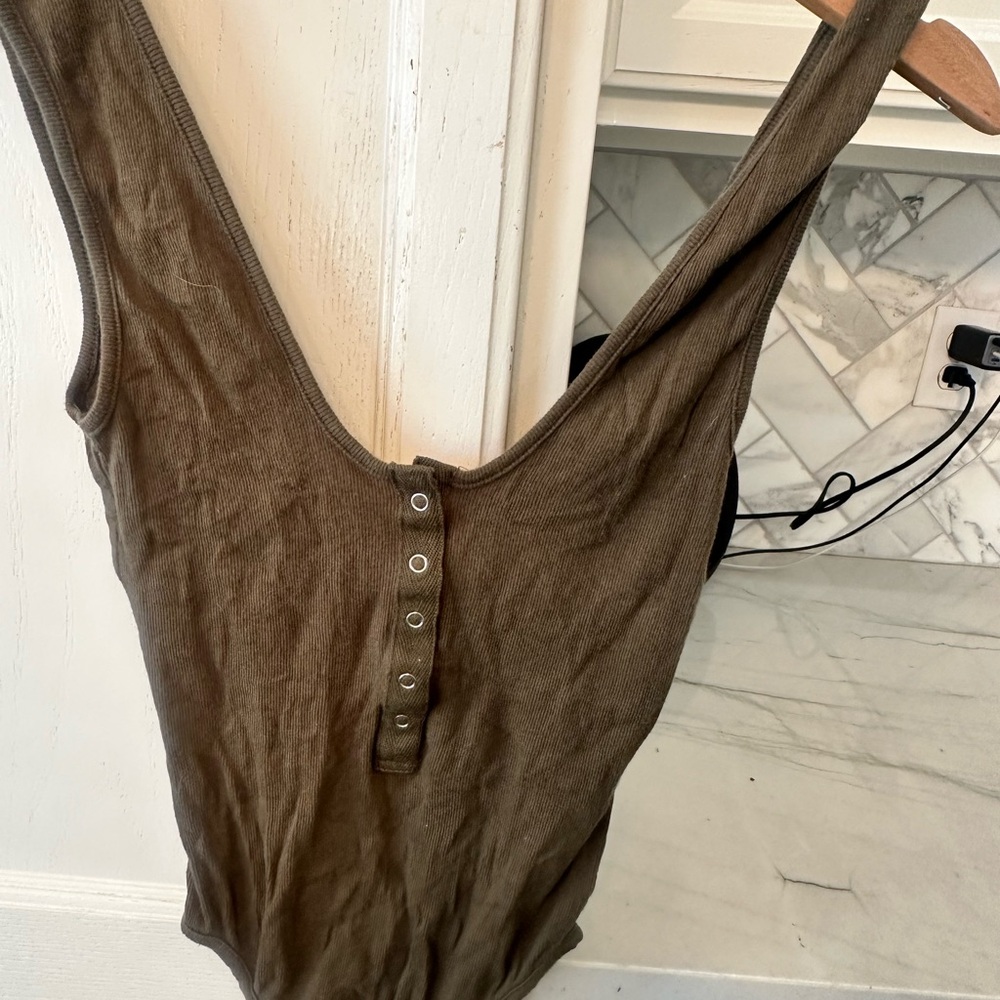 Free people Scoop Neck Ribbed Tank Bodysuit in Olive